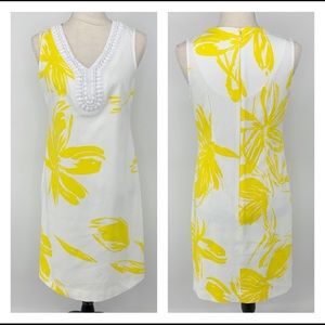Sandra Darren yellow and white floral shift dress